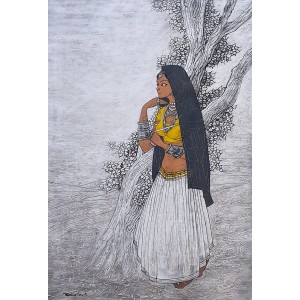 Baber Azeemi, 24 x 36 Inch, Oil on Paper, Figurative Painting, AC-BAZ-007